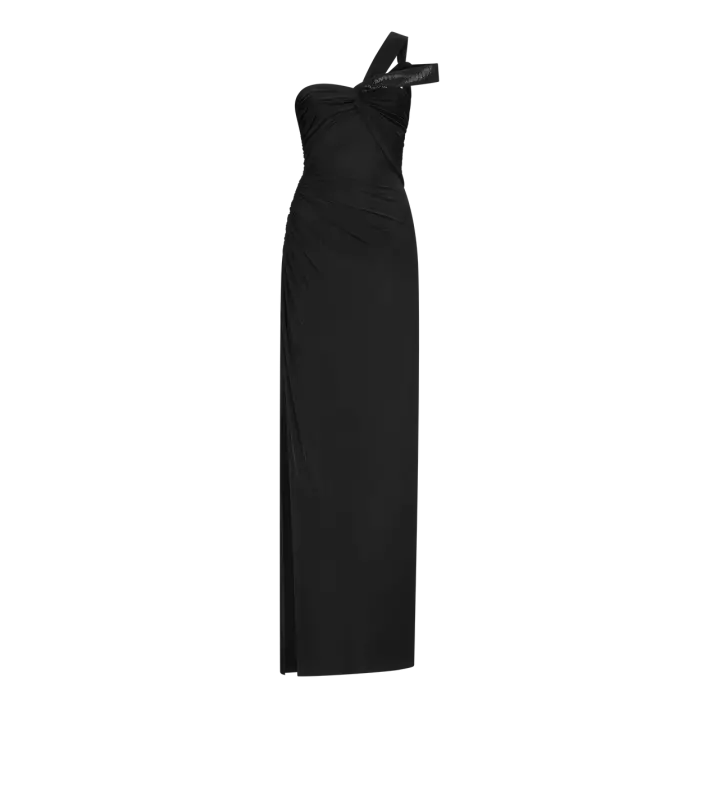 ONE SHOULDER TWIST FRONT EVENING DRESS BLACK online